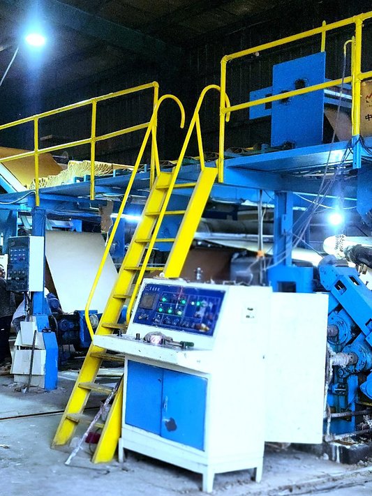 Control panel and stairway of the corrugation line